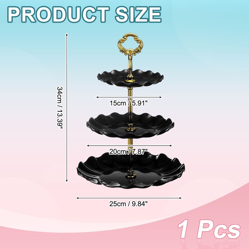 3-Tier Cupcake Stand Holder, Round Tiered Serving Dessert Tray, Black gallery