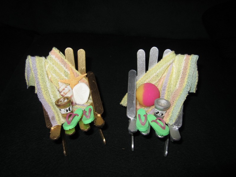BEACH CHAIR CAKE TOPPER – ADIRONDAK, PAIL, FLIP FLOPS, TOWEL & BALL or SEASHELLS