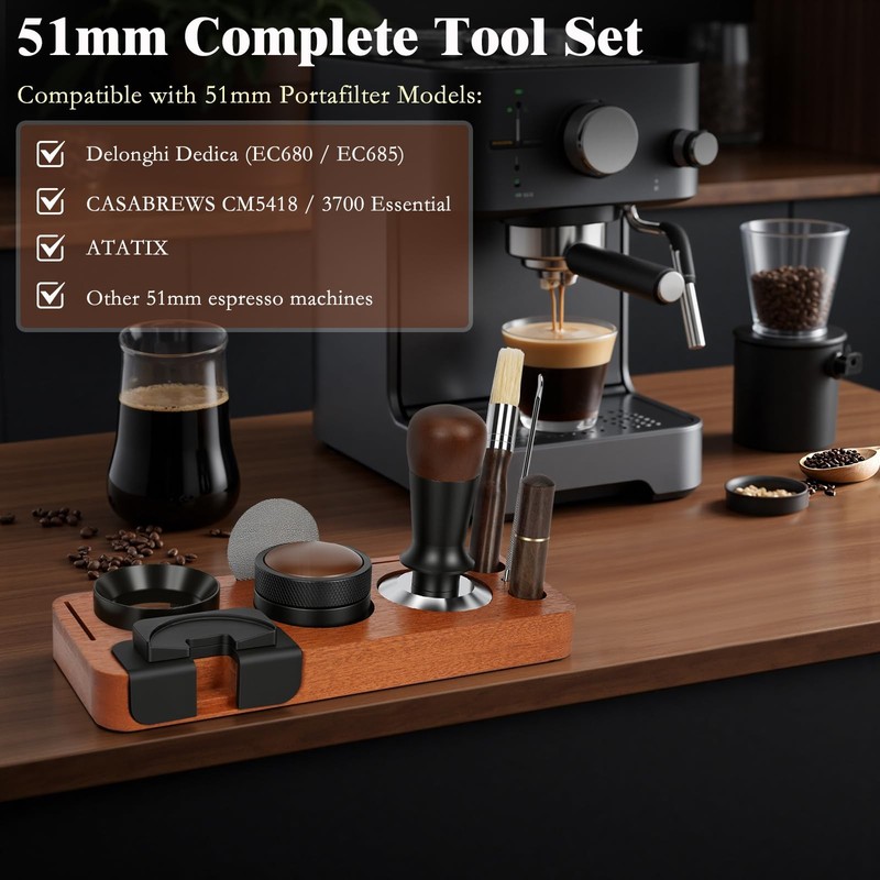 8 PCS Espresso Accessories 51mm Fits Delonghi/CASABREWS/Atatix, Black gallery