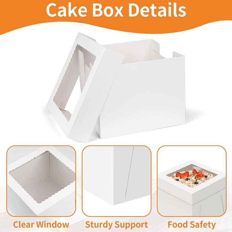 10 Inch Cake Box with Cake Boards, 2 Pack Disposable Cake Carrier, Cakes Transpo gallery