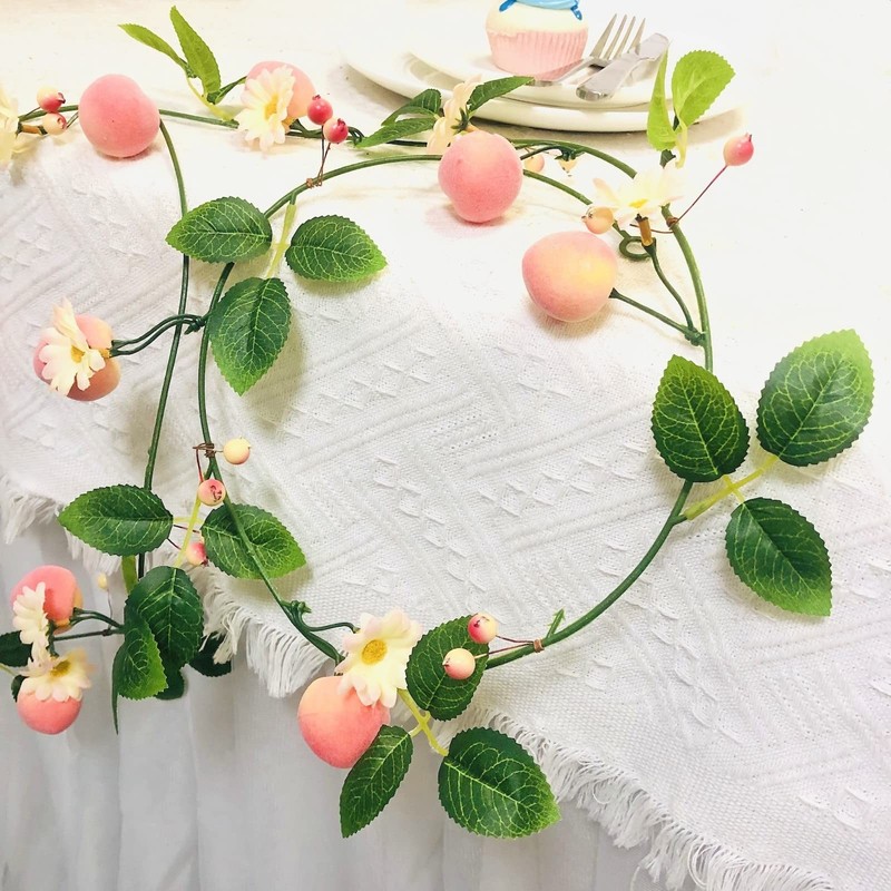 Sezrgiu Artificial Peach Flower Vine Garlandhanging Pink Flowers Peach Fruit gallery
