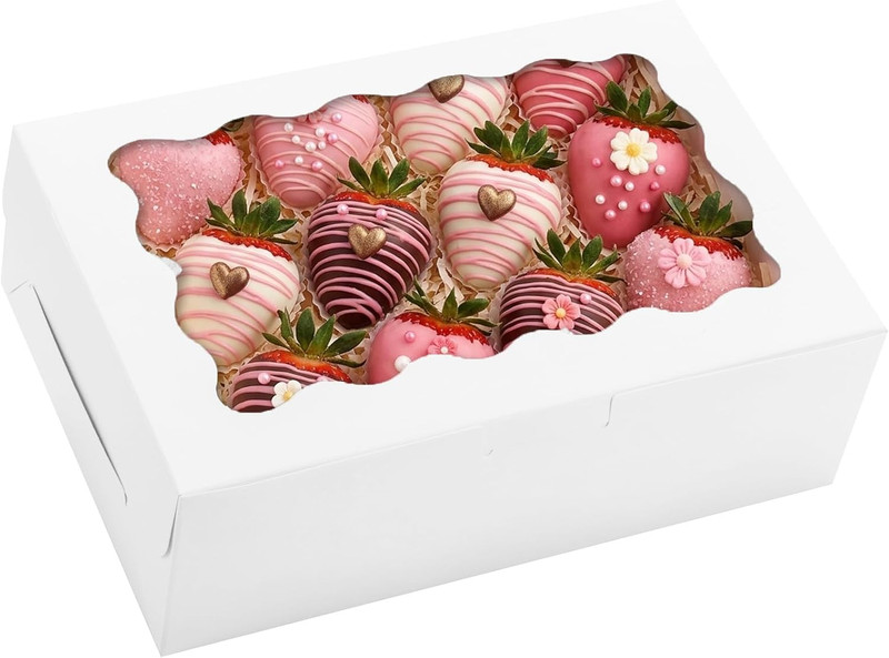 12Pcs Cookie Boxes with Window, 9X6X3 Inch White Bakery Boxes Pastry Containers
