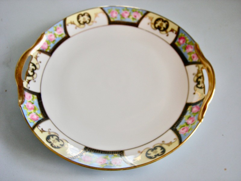VTG Noritake Serving Dish/Cake Plate-Handled-Roses-Gold Trim - MINT
