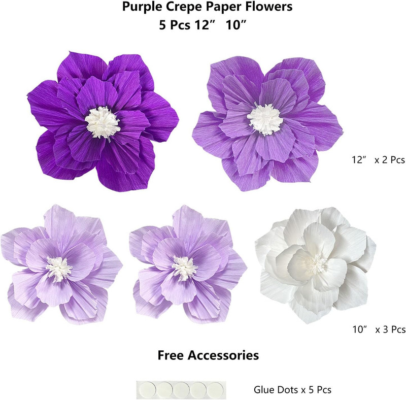 Purple Paper Flowers Artificial 3D Wall Décor Wedding Birthday Bridal Baby Showe gallery