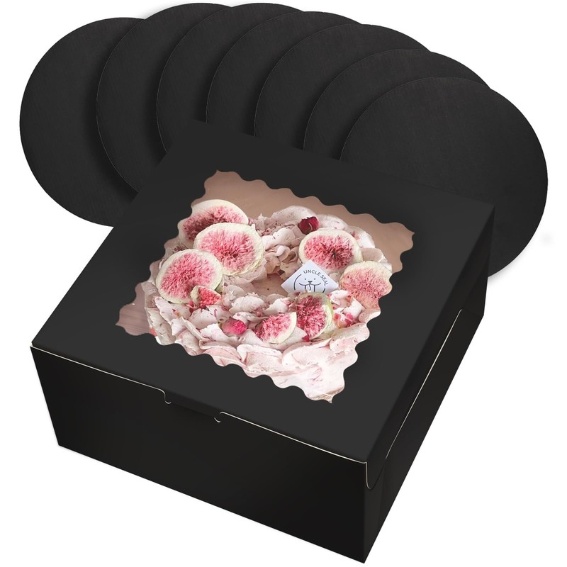 10x10x5 Cake Box 18 Sets Black Cake Box with Window ＆ 18 Sets 10″ Black Cake …