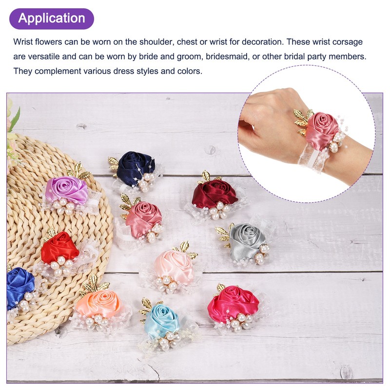 4pcs Pink Flower Bracelet 7cm Orange for Wrist Corsage gallery