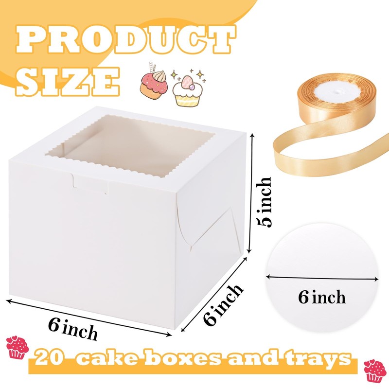 40pcs 6x6x5 inch Mini Cake Boxes with Cake Boards 20 Boxes & 20 Boards 6 inch... gallery