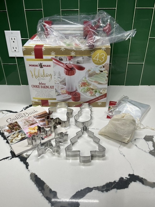 Nordic Ware Holiday Deluxe Cookie Baking Kit Recipes Cookie Press Cookie Cutters gallery