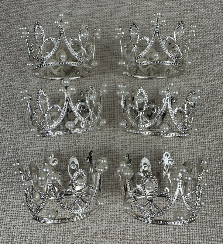 6 Mini Crown Cake Decoration Princess Topper Pearl Tiara Children Hair Ornaments gallery