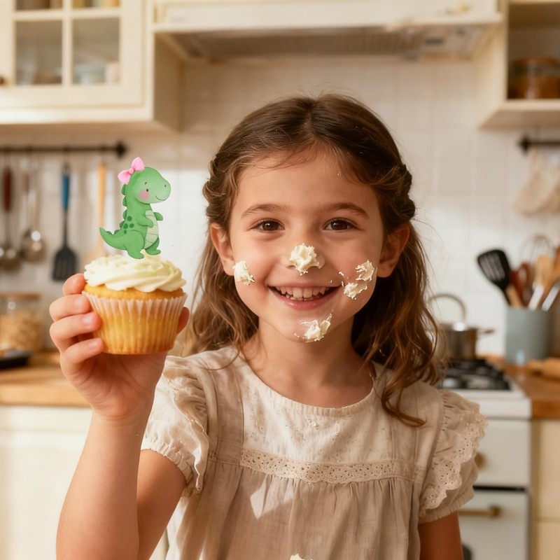 36 Pcs Pink Dinosaur Cupcake Toppers - Dino Cake Toppers for Girls Birthday, gallery
