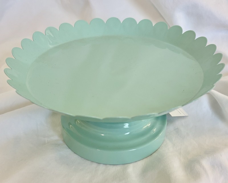 New, Small 8.25”x4” Metal, Scallop-edged, Green Cake Or Cupcake Stand gallery