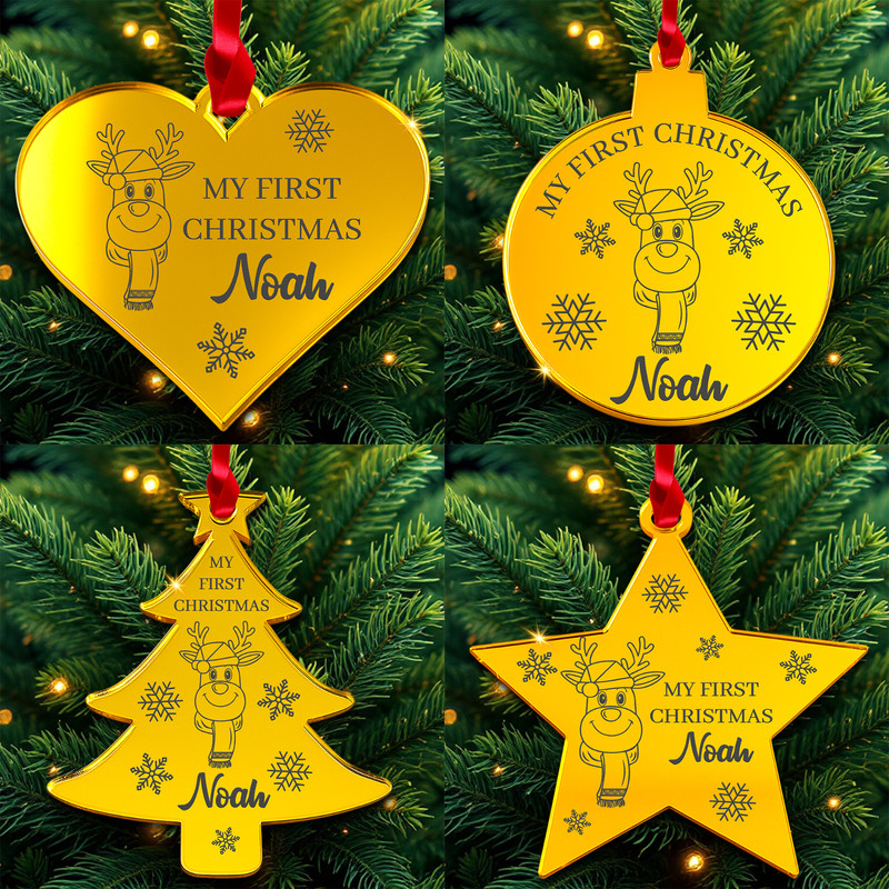 PERSONALISED First Christmas Bauble Ornament Acrylic 3mm Tree Decoration