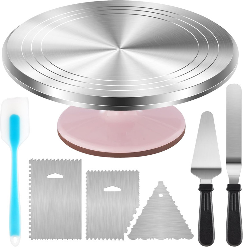 Aluminium Cake Turntable Set,Baking Tools w/ Revolving 12″ Cake Stand-Decorating