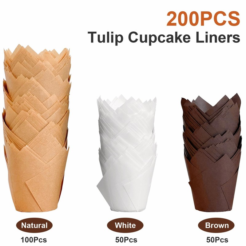 200 Pcs Tulip Cupcake Liners Unbleached Parchment Paper Muffin Liners Wrappers gallery