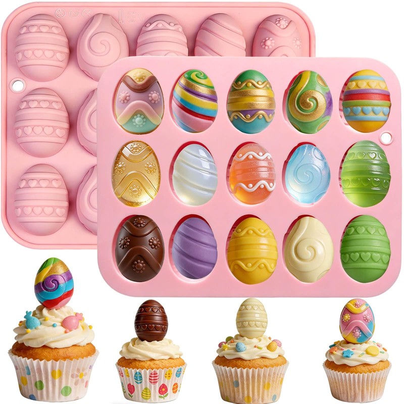Easter Egg Chocolate Molds Silicone, 2 Pack Egg Shaped Silicone Baking Mold f…