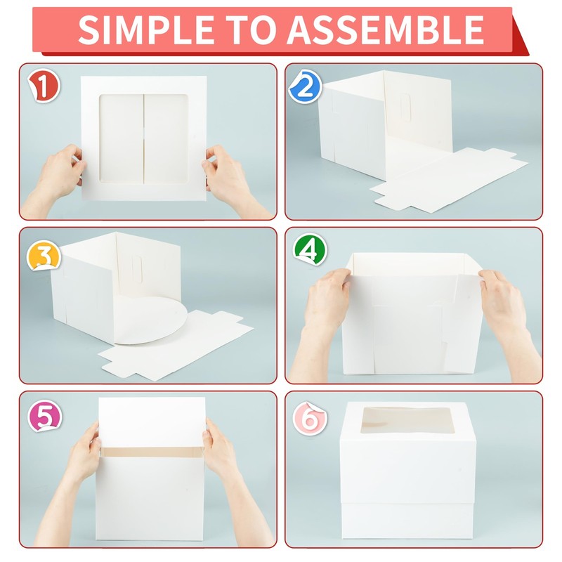 Large Baking Boxes,Set of 10 12x12x8 Inch with Window and 10 Cake Boards,Stik... gallery