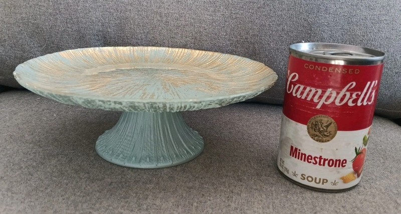 RETRO Blue with Gold Foil Textured Glass Cake Stand 8.5 in. ANTHROPOLOGIE(??) gallery