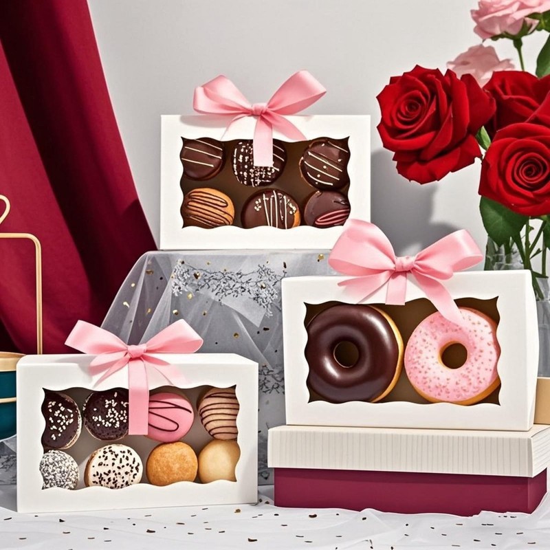 100 PCS 7x4.33x1.5 Inch White Bakery Treat Boxes Window Cookie Cake Macaron gallery
