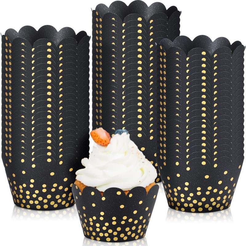 60 Pcs Gold Polka Dots Cupcake Wrappers Adjustable Graduation Cupcake Liners …