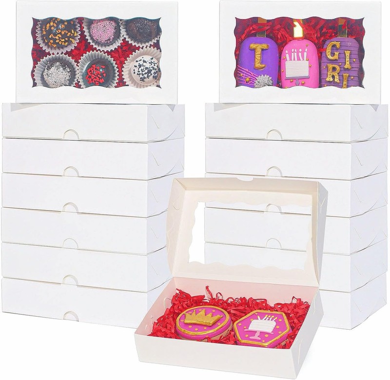 100pcs 7x4.33x1.5 Inch White Bakery Boxes with Window Cookies Boxes Cake Pop