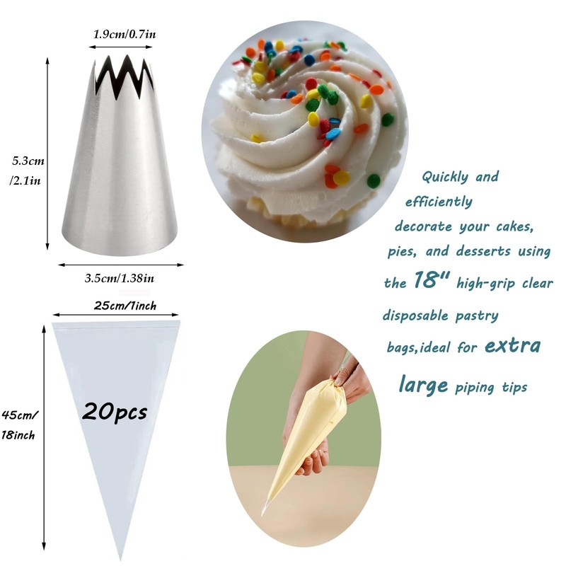 Extra Large Piping Bags and Tips,Churros, Eclairs, Meringues Open Star Icing ... gallery