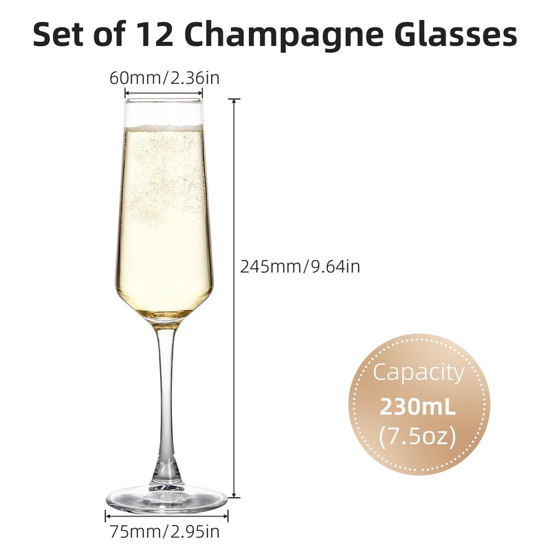 Champagne Glasses, Set of 12 Champagne Flutes with Unique Shape, Long stem Sp... gallery