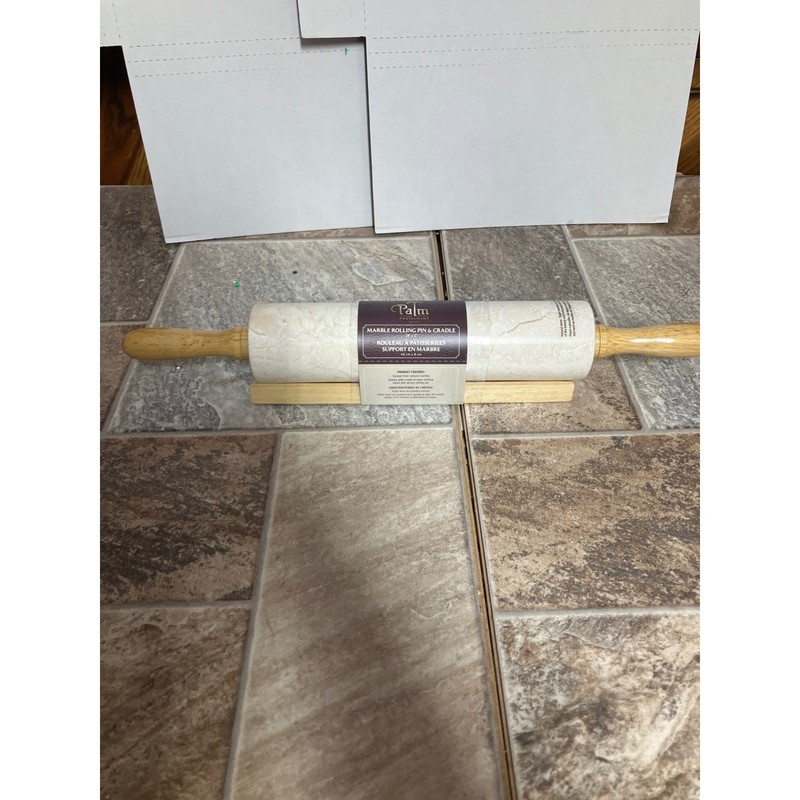Palm Restaurant Marble Rolling Pin and Cradle Set 18 Inch Natural Stone Cream