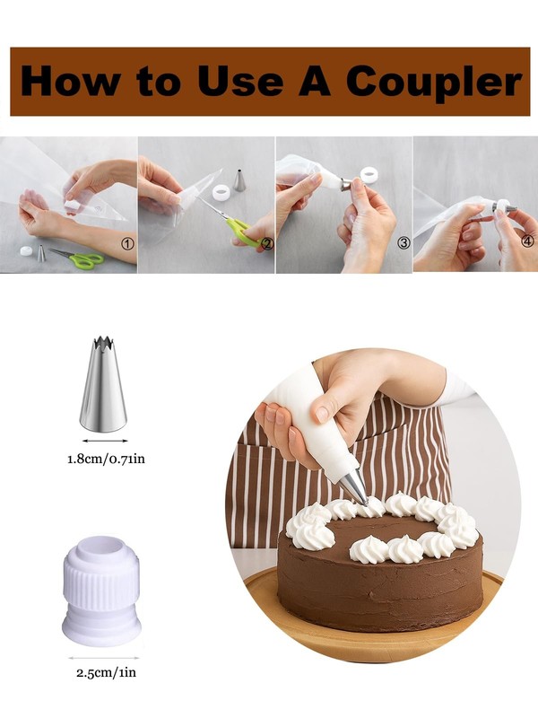48 Pcs Cake Decorating Piping Tip Set with 2 Couplers – Round, Star, Petal & ... gallery