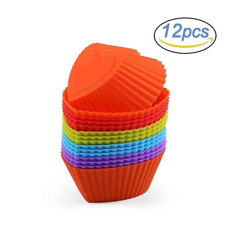 Silicone Muffin Cupcake Baking Molds 12pcs Round Heart Shape Kitchen Bakeware gallery