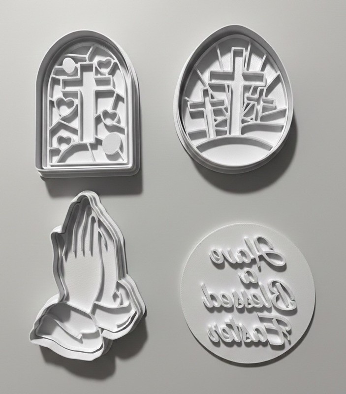 Easter Cross Cookie Cutter & Stamp 4 Piece Set Basket 3D Printed DIY Baking