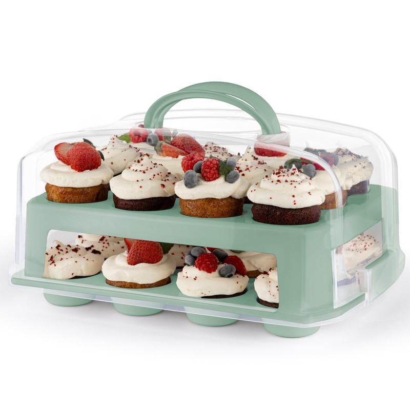 Cupcake Carrier 24 Count Sturdy Cupcake Holder with Lid & 2 Handles Stylish Two-