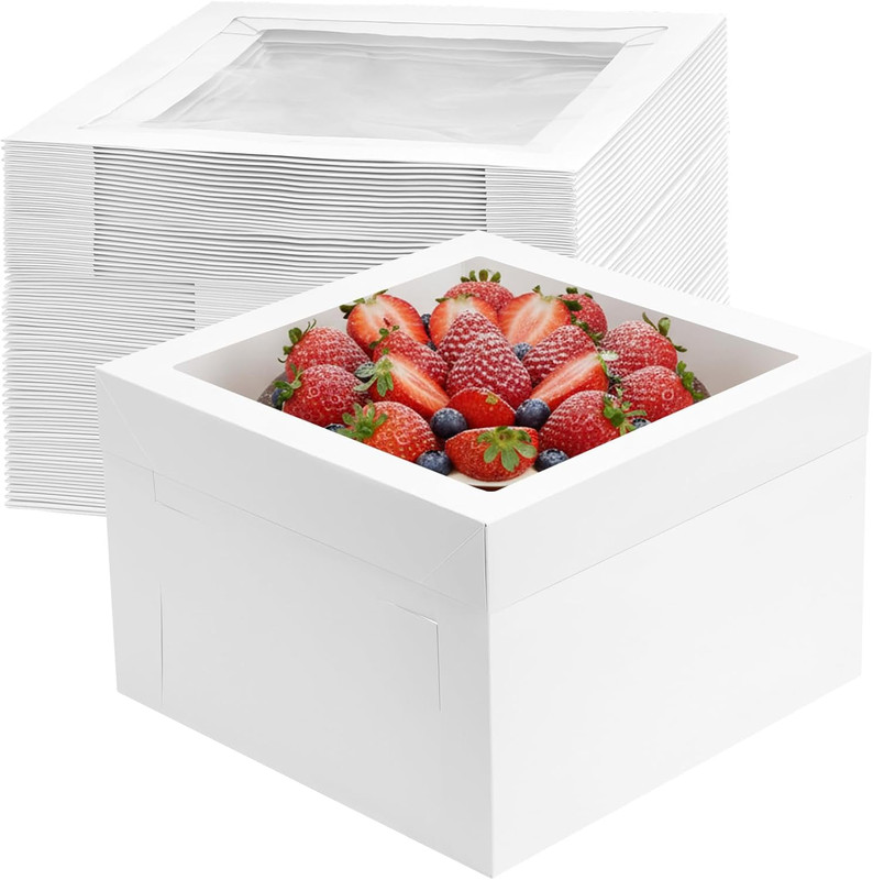 30Pcs Cake Boxes 12X12X8 Inch, Bakery Containers with Large Window, 12 Inch Whit
