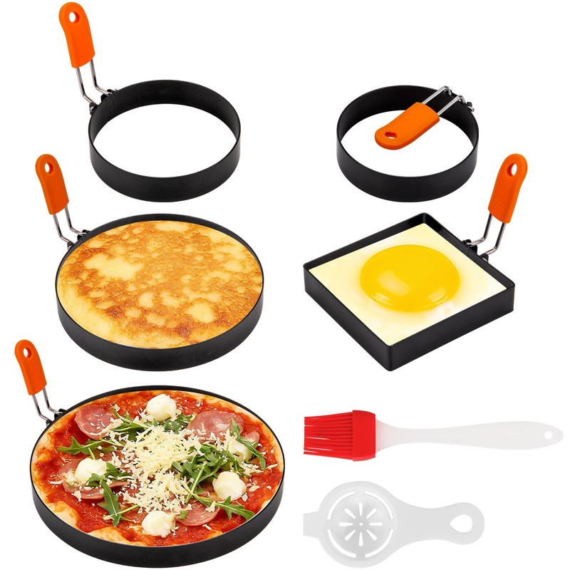 5pcs Egg Rings For Frying Eggs, Stainless Steel Crumpet Ring Mold Griddle Pan…