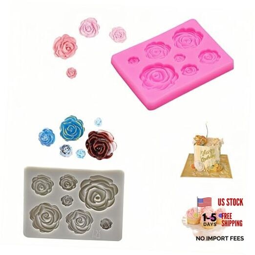 Silicone Rose Mold, 7 Cavity 3D Flower Shaped Baking Mold, Pink, Food Grade,