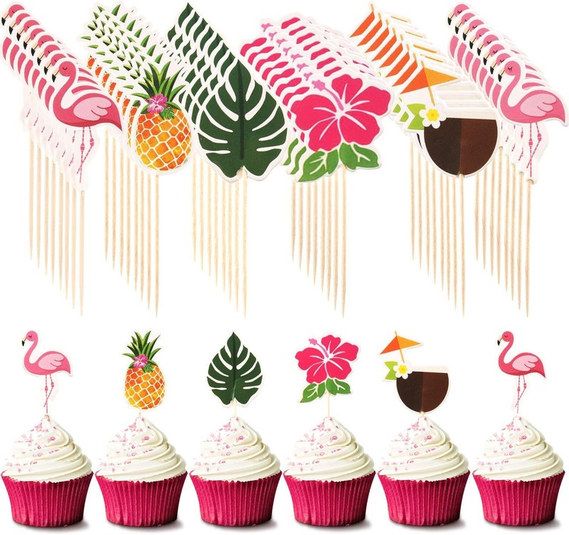 Luau Cupcake Toppers Tropical Cake Decorations Hawaiian Toothpicks Sticks with