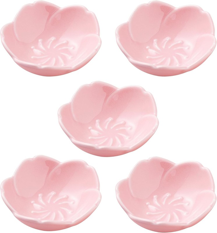 Jusalpha 5 PC Pink Cherry Blossom Ceramic Sauce Dish, Seasoning Dish, Sushi S...
