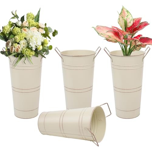 10.62 Inch Galvanized Metal Vases Farmhouse French 10.62in Medium Beige 4pcs gallery