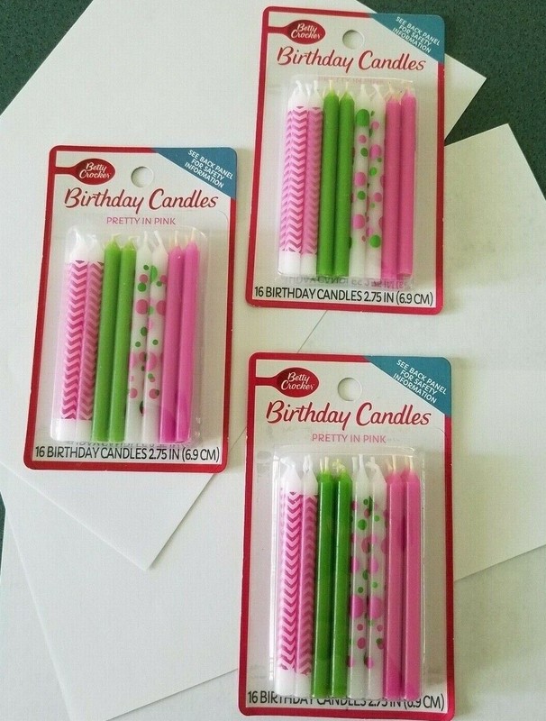 Betty Crocker 16 Count Pretty In Pink Birthday Candles 2.75" High New Sealed gallery
