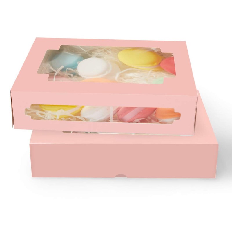 36 PCS 8×5.3×2 Inch Pink Cookie Bakery Box Window Treat Candy Biscuit Gift