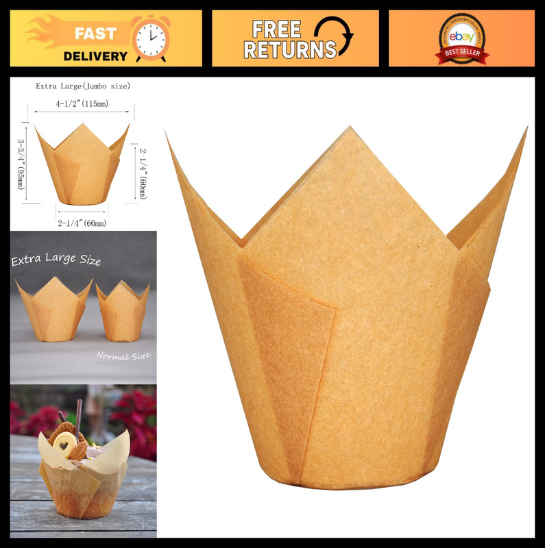 Extra Large Jumbo Muffin Baking Cups – Greaseproof Tulip Paper, 125 Pcs, 2.25″x3