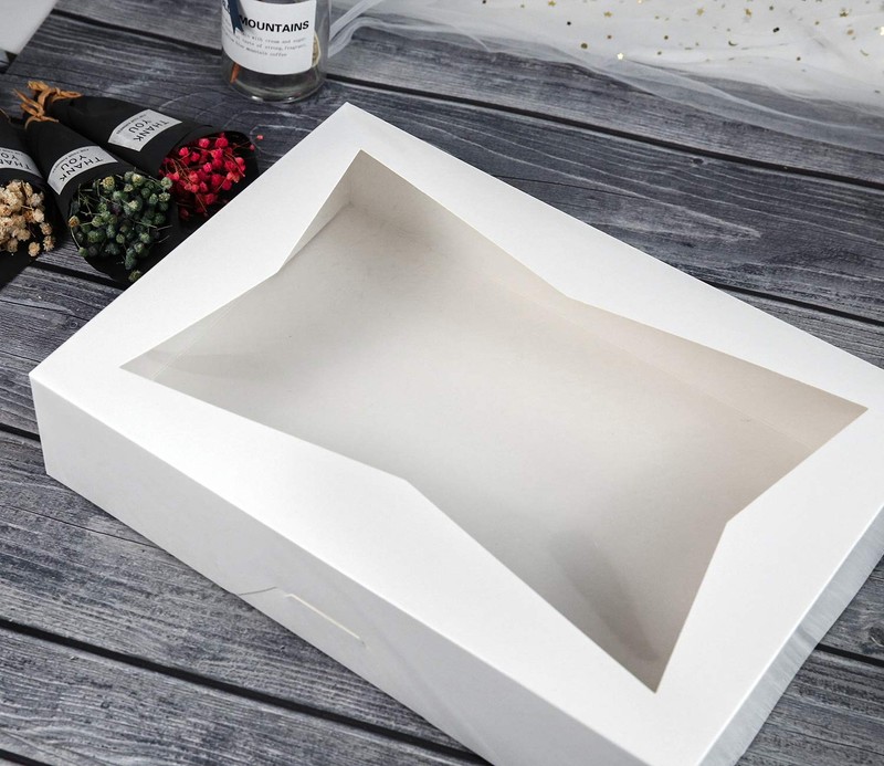 15 Pack 14x10x3 Inch White Lock Corner Bakery Cookie Box With PVC Window gallery