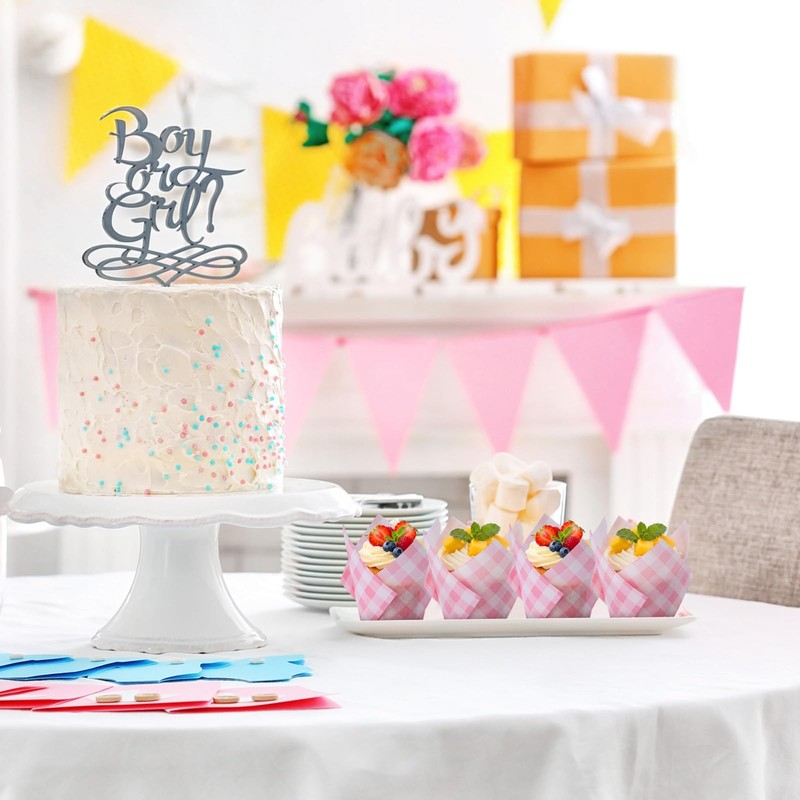 200 PCS Pink Gingham Tulip Cupcake Liners Plaid Checkered Muffin Baking Cups gallery
