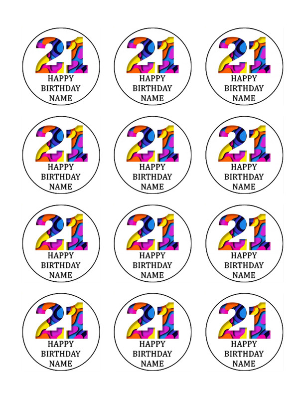 21st Birthday Edible Wafer Cake & Cupcake Toppers – Custom Name – Yay! I’m 21 !