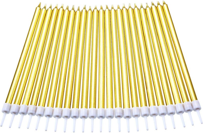 50 Pieces Long Thin Birthday Cake Candles Tall Skinny Cupcake Candles in Holders
