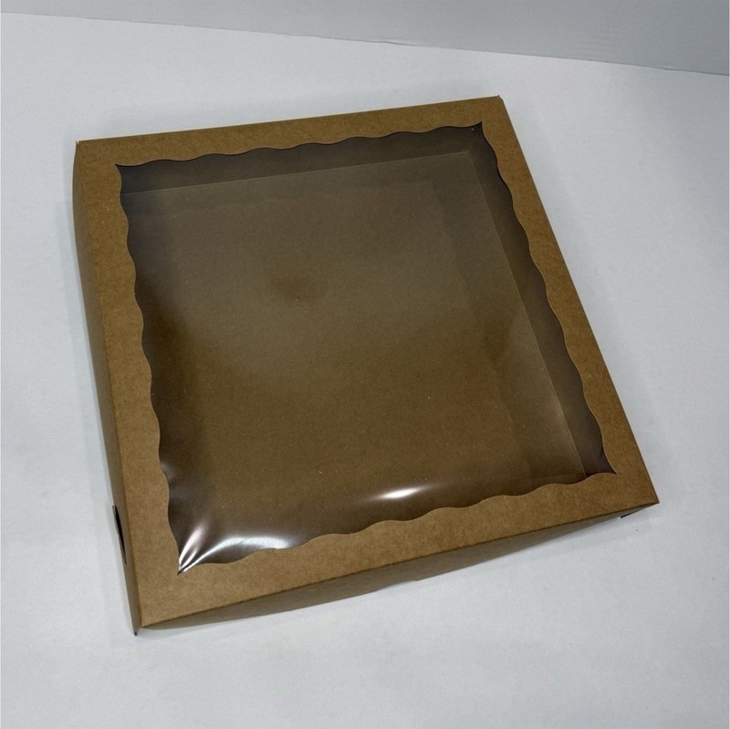 Brown Cardboard Square Cake Box with Clear Window Lid 10x10x2.5 in ,22 units