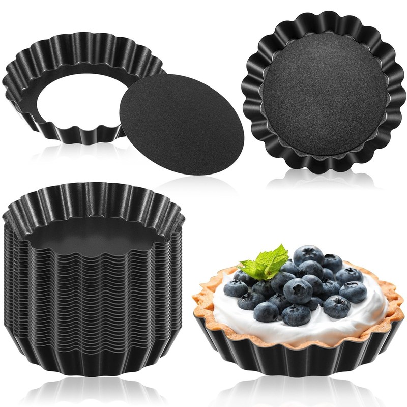 Uiifan 32 Pcs Mini Tart Pans, 3 Inch Nonstick Egg Tart Molds with Removable B…