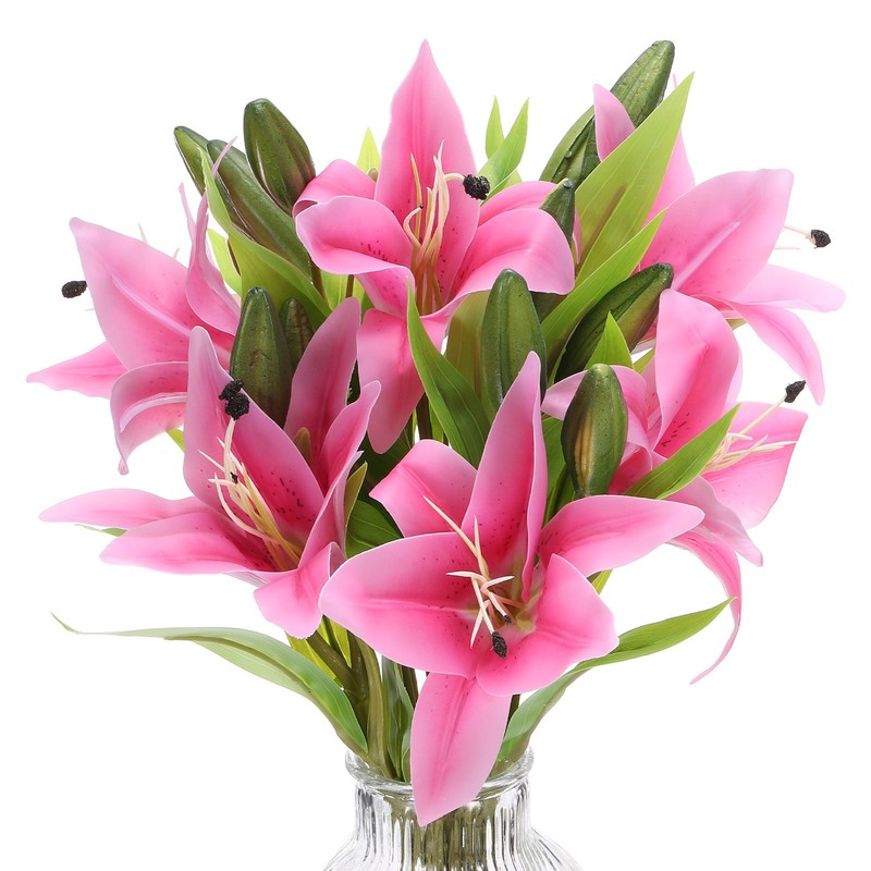 Lily Fake Flowers, 6PCS Lily Artificial Flowers Faux Flowers Decor, Light Pink