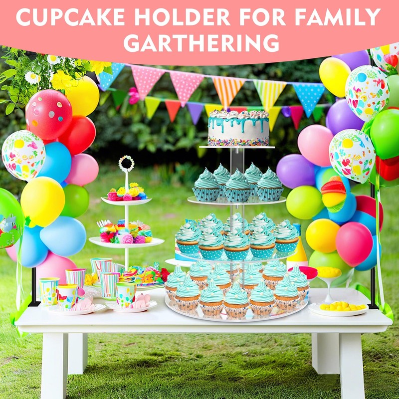 4 Tier Round Acrylic Cupcake Stand with Base, Premium Cupcake Holder, Acrylic... gallery