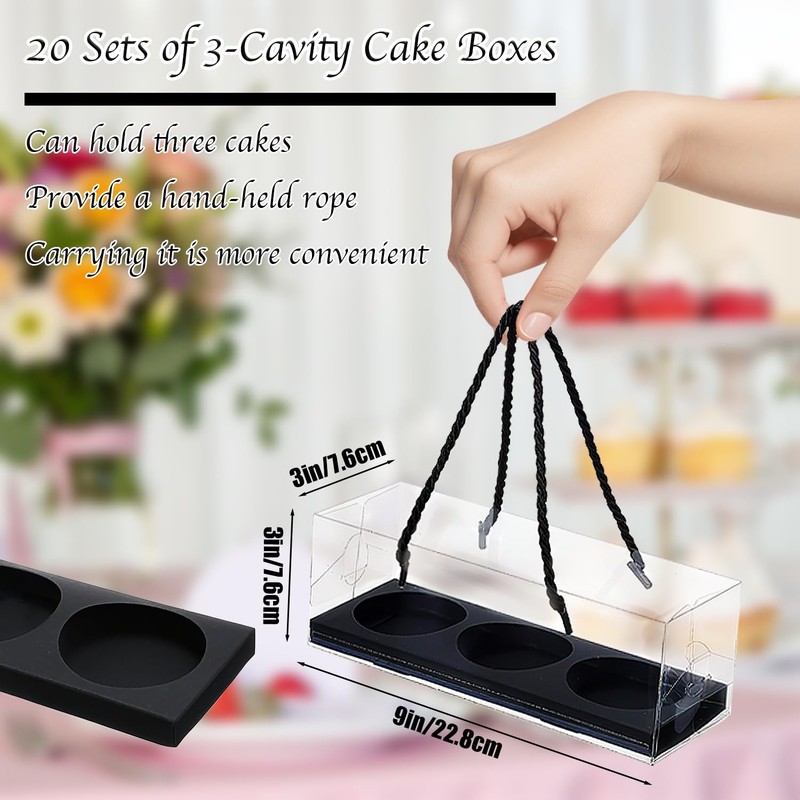 20 Sets Cupcake Boxes Packaging Plastic Container Black 9x3x3 Inch Desserts gallery