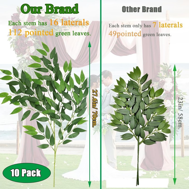 Wonice Artificial Italian Ruscus Greenery Stems Faux Green Leaf Garland gallery